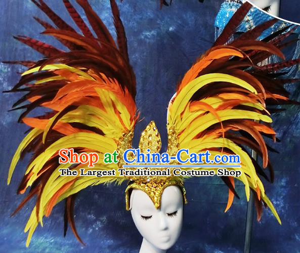 Halloween Cosplay Yellow Feather Hair Accessories Brazilian Carnival Parade Headwear for Women
