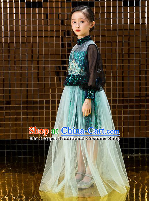 Children Catwalks Costume Stage Performance Compere Modern Dance Full Dress for Girls Kids