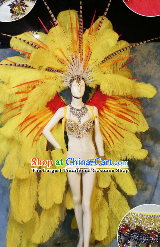 Halloween Cosplay Stage Show Yellow Feather Props Catwalks Hair Accessories Brazilian Carnival Parade Samba Wings for Women
