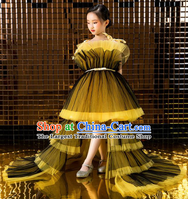 Children Catwalks Princess Costume Compere Modern Dance Trailing Full Dress for Girls Kids