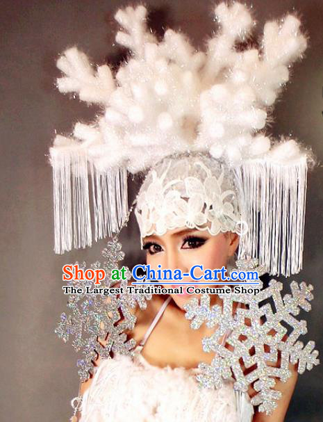 Halloween Cosplay White Snow Hair Accessories Chinese Catwalks Deluxe Headwear for Women