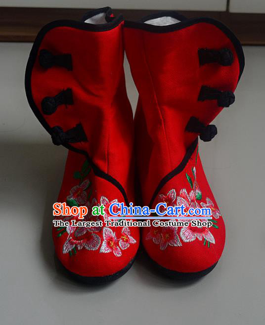 Chinese Traditional Hanfu Boots Ancient Shoes Embroidered Red Shoes for Women