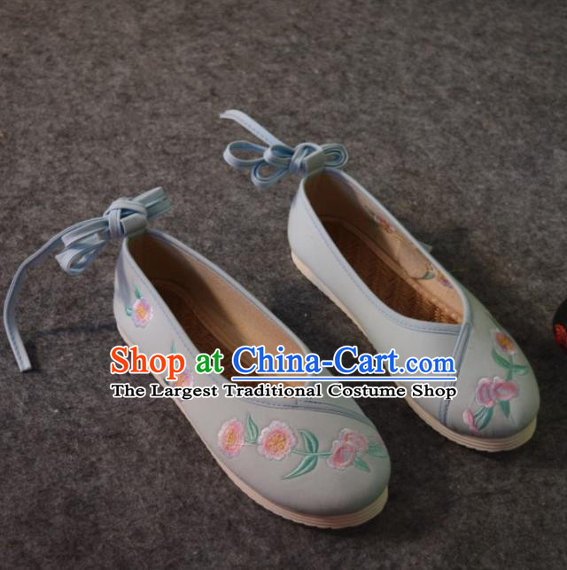 Chinese Traditional Hanfu Shoes Ancient Princess Shoes Blue Embroidered Shoes for Women