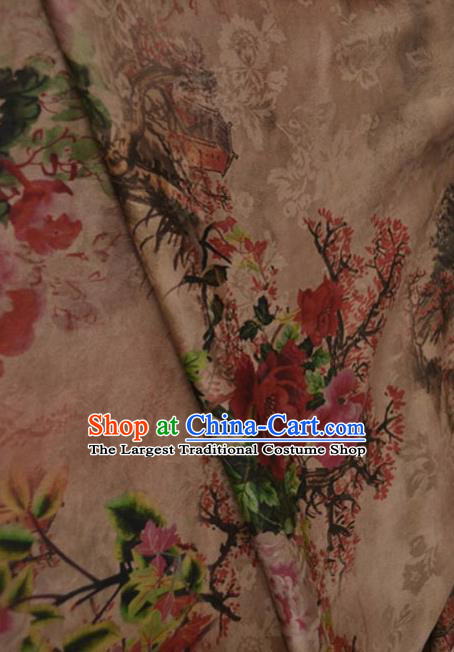 Asian Chinese Traditional Pattern Silk Design Brocade Fabric Chinese Brown Gambiered Guangdong Gauze Material