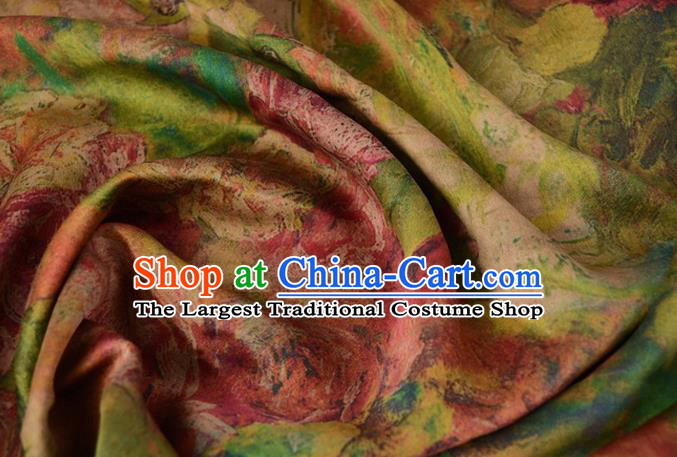 Asian Printing Green Gambiered Guangdong Gauze Material Chinese Traditional Pattern Silk Design Brocade Fabric