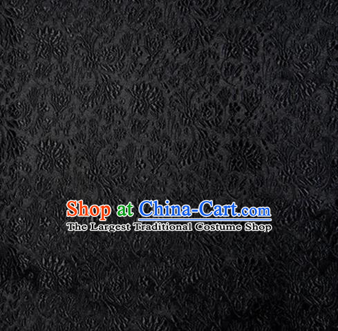 Asian Chinese Tang Suit Material Traditional Cockscomb Pattern Design Black Satin Brocade Silk Fabric