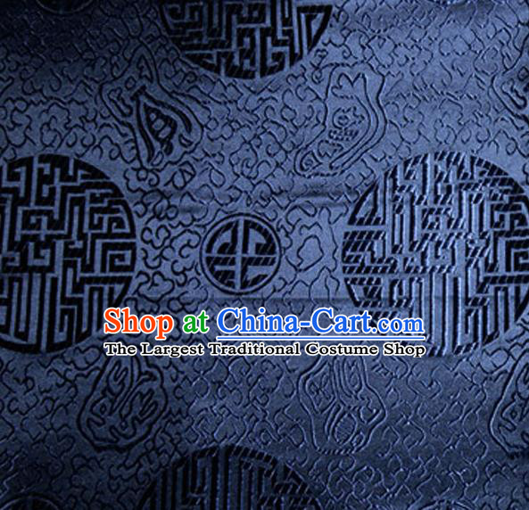 Asian Chinese Tang Suit Material Traditional Royal Pattern Design Navy Satin Brocade Silk Fabric