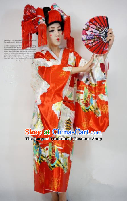 Brazilian Carnival Parade Costumes Halloween Cosplay Geisha Red Dress and Headwear for Women