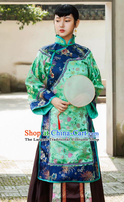 Traditional Chinese Qing Dynasty Landlord Shiva Green Dresses Ancient Drama Nobility Lady Costumes for Women