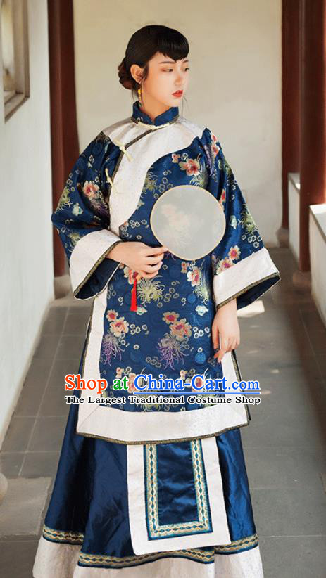 Traditional Chinese Qing Dynasty Landlord Shiva Navy Xiuhe Suits Ancient Drama Nobility Lady Costumes for Women
