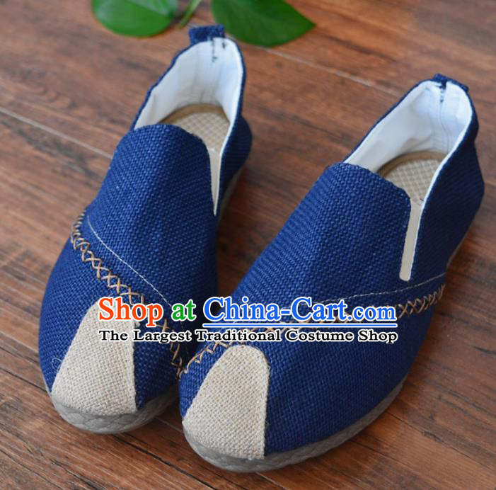 Chinese Traditional Martial Arts Shoes Ancient Shoes Blue Linen Shoes for Men