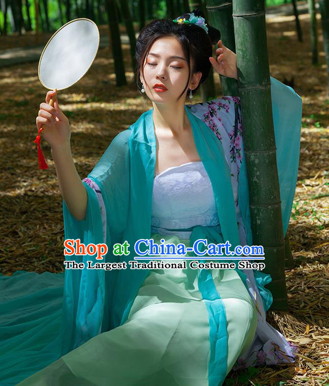 Traditional Chinese Tang Dynasty Palace Princess Green Hanfu Dress Ancient Drama Peri Goddess Costumes for Women