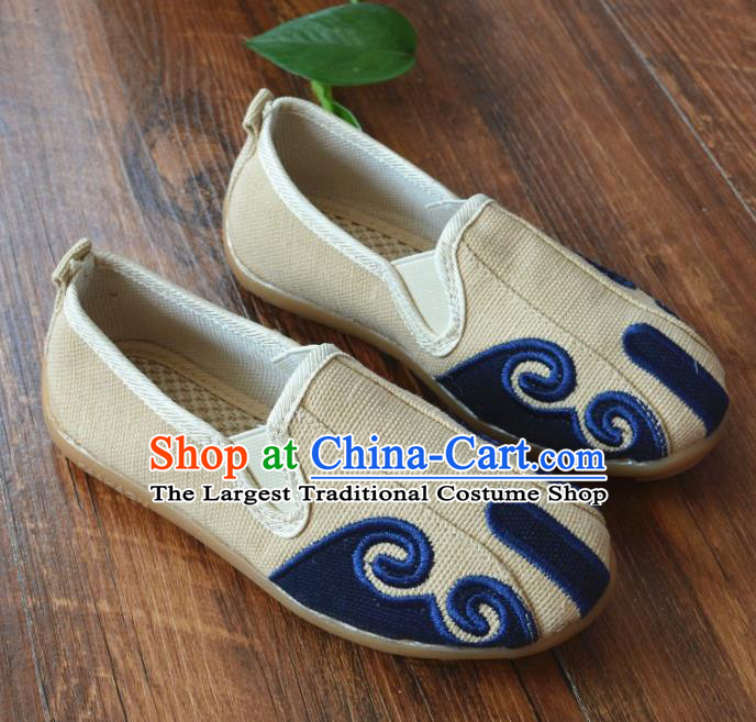 Chinese Traditional Martial Arts Shoes Ancient Beige Linen Shoes Monk Shoes for Men