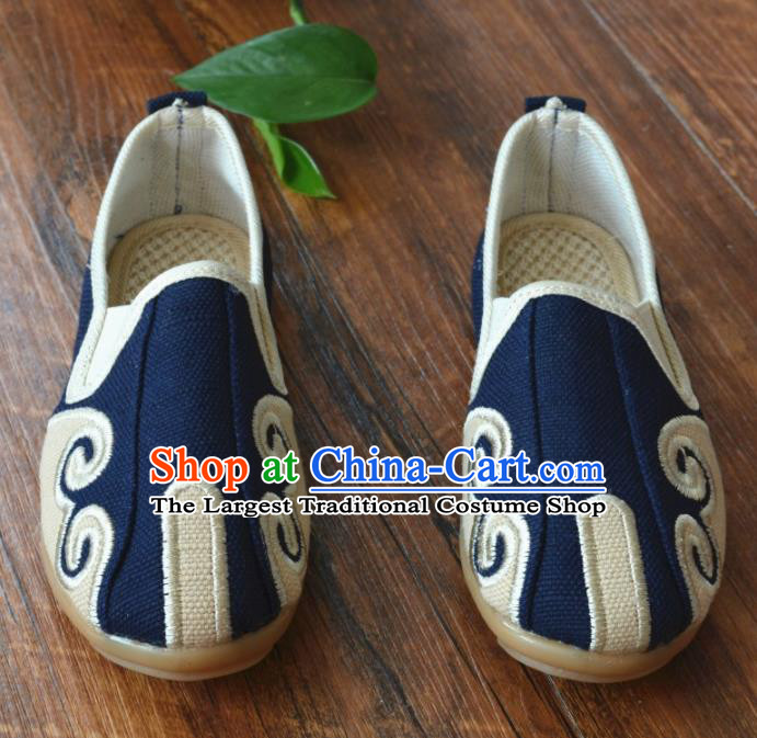 Chinese Traditional Martial Arts Shoes Ancient Navy Linen Shoes Monk Shoes for Men