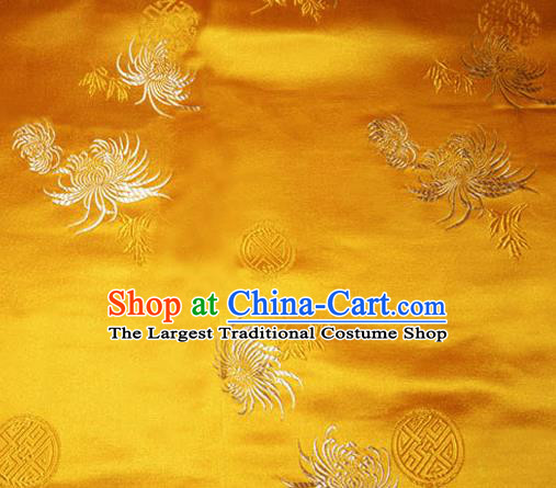 Asian Chinese Tang Suit Golden Brocade Material Traditional Longevity Chrysanthemum Pattern Design Satin Silk Fabric