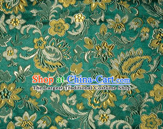 Asian Chinese Tang Suit Silk Fabric Green Brocade Traditional Flowers Pattern Design Satin Material