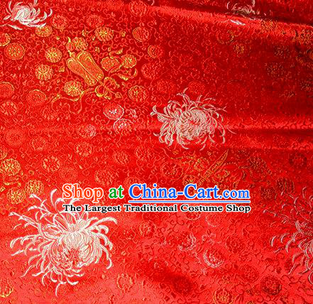 Asian Traditional Royal Chrysanthemum Pattern Design Red Satin Material Chinese Tang Suit Brocade Silk Fabric