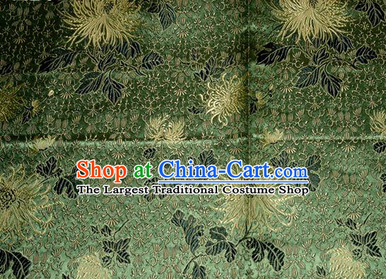 Asian Traditional Royal Chrysanthemum Pattern Design Green Satin Material Chinese Tang Suit Brocade Silk Fabric