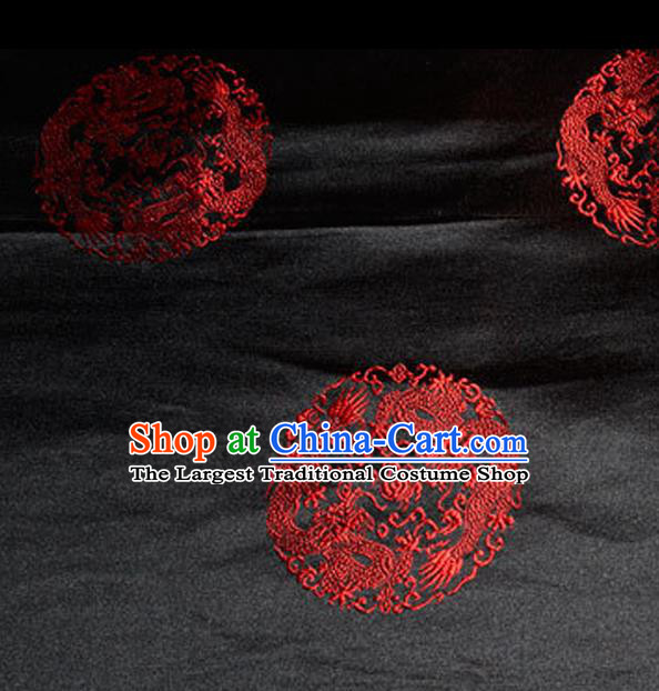 Asian Chinese Tang Suit Silk Fabric Black Brocade Traditional Dragons Pattern Design Satin Material