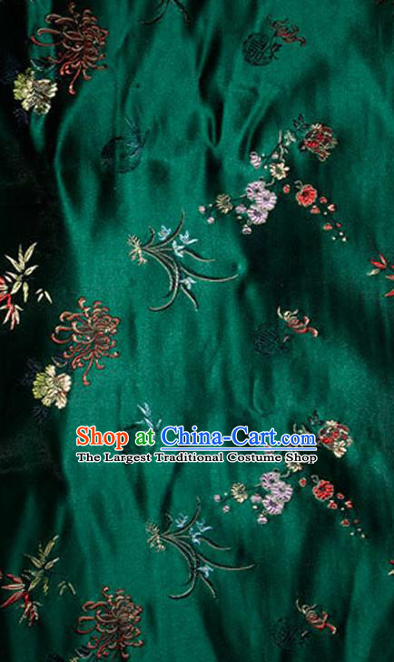 Asian Chinese Tang Suit Green Brocade Silk Fabric Traditional Plum Blossom Orchid Bamboo Chrysanthemum Pattern Design Satin Material