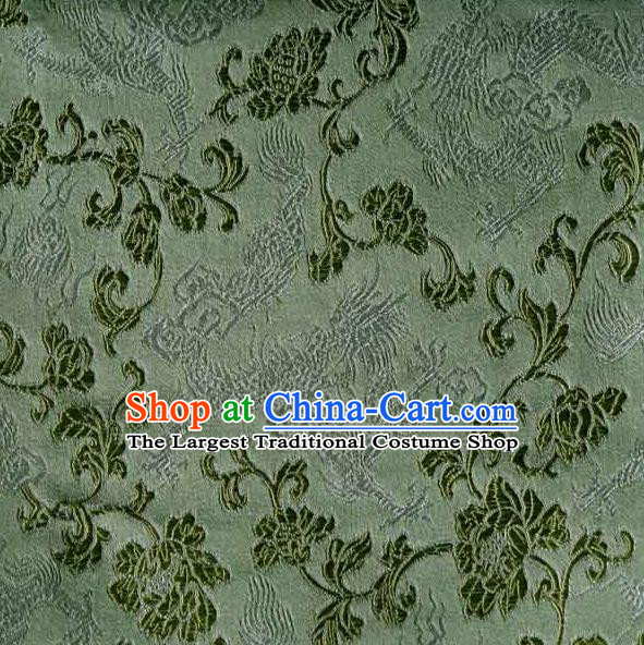 Asian Traditional Peony Pattern Design Green Satin Material Chinese Tang Suit Brocade Silk Fabric