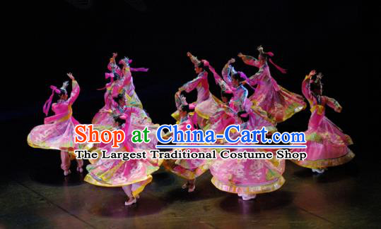 Chinese Traditional Folk Dance Group Dance Costumes Korean Nationality Stage Performance Pink Dress for Women