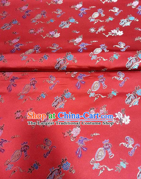 Asian Traditional Vases Pattern Design Red Satin Material Chinese Tang Suit Brocade Silk Fabric