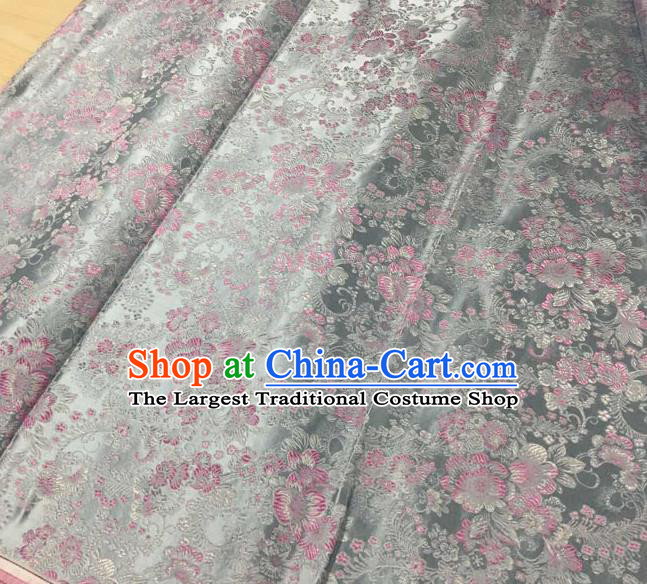 Asian Traditional Royal Pattern Design Grey Satin Material Chinese Tang Suit Brocade Silk Fabric