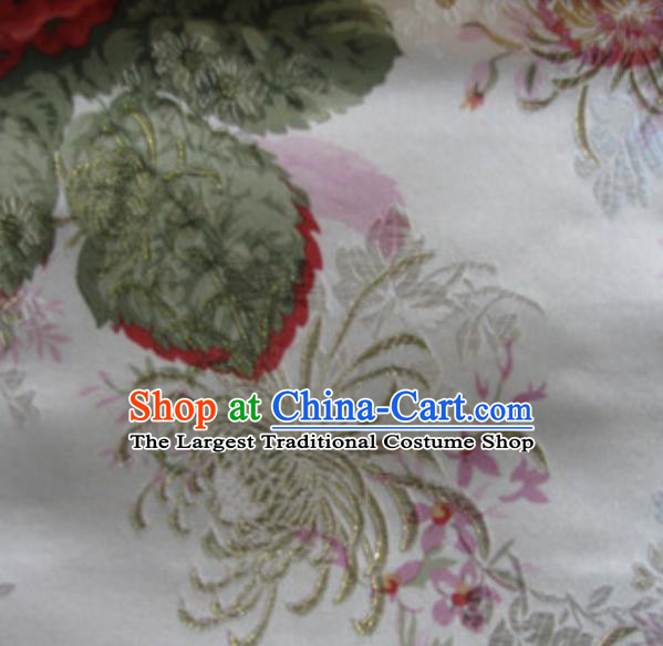Asian Traditional Royal Chrysanthemum Pattern Design White Satin Material Chinese Tang Suit Brocade Silk Fabric