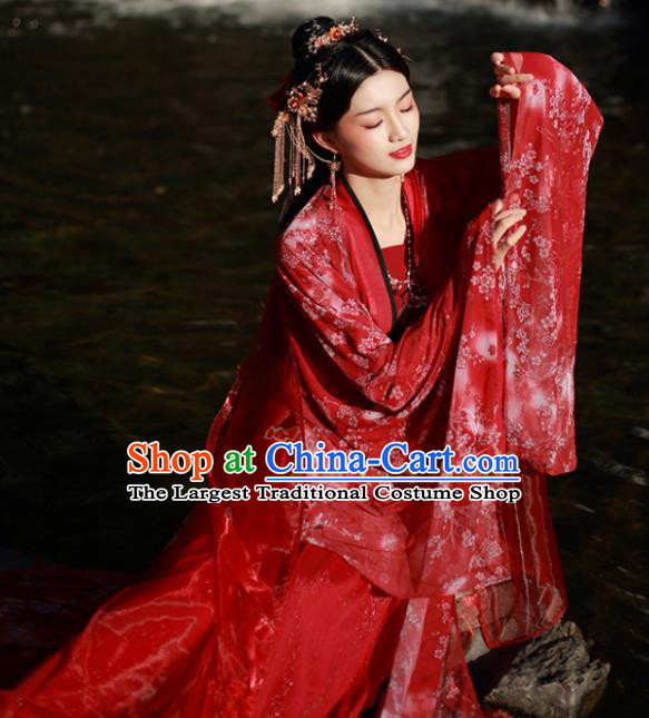 Chinese Ancient Tang Dynasty Wedding Historical Costumes Traditional Princess Red Hanfu Dress for Women