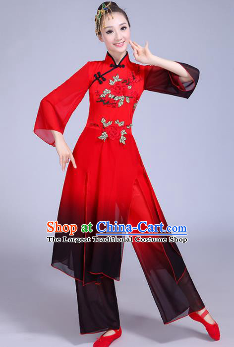 Chinese Traditional Group Dance Yangko Costumes Stage Performance Folk Dance Red Clothing for Women