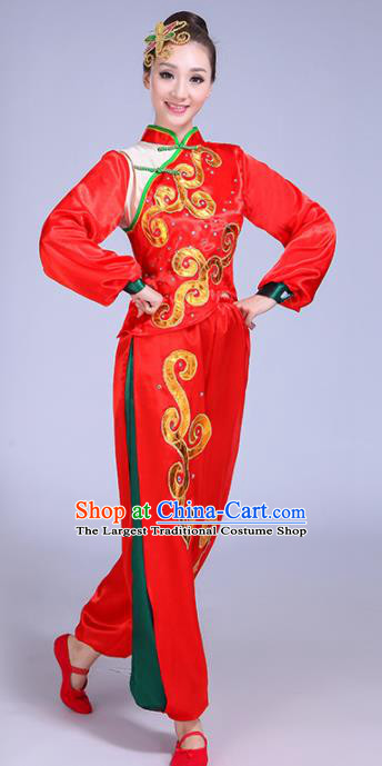Chinese Traditional Yangko Dance Red Costumes Stage Performance Group Dance Folk Dance Clothing for Women