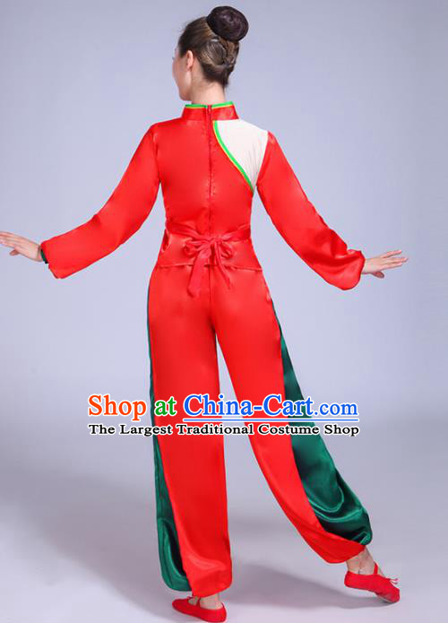 Chinese Traditional Yangko Dance Red Costumes Stage Performance Group Dance Folk Dance Clothing for Women