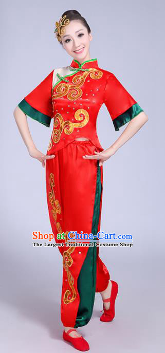 Chinese Traditional Yangko Dance Costumes Stage Performance Group Dance Folk Dance Red Clothing for Women