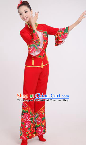 Chinese Traditional Yangko Dance Village Girl Red Costumes Group Dance Folk Dance Clothing for Women