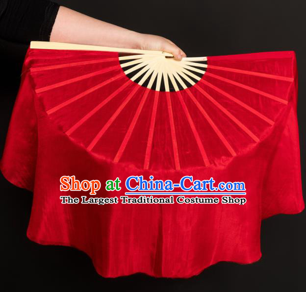 Chinese Traditional Folk Dance Props Red Silk Fans Folding Fans Yangko Fan