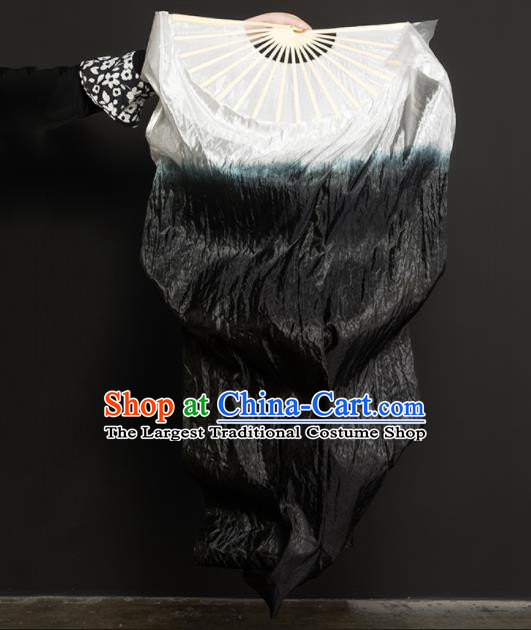 Chinese Traditional Folk Dance Props Gradient Black Ribbon Silk Fans Folding Fans Yangko Fan