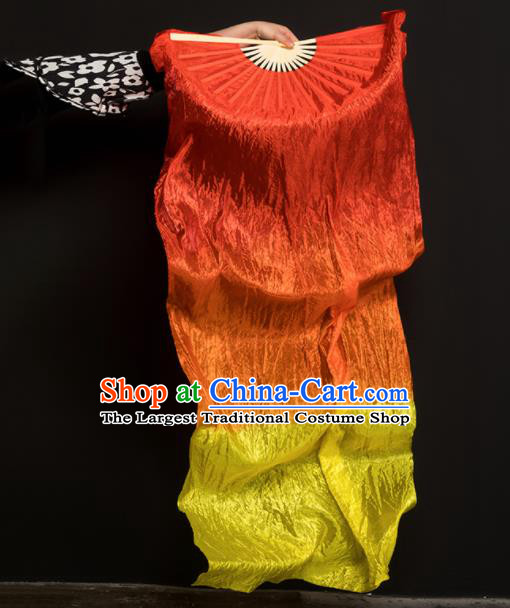 Chinese Traditional Folk Dance Props Gradient Red Ribbon Silk Fans Folding Fans Yangko Fan