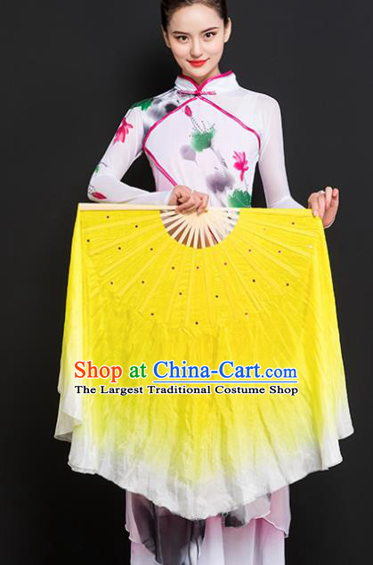 Chinese Traditional Folk Dance Props Double Sides Yellow Ribbon Silk Fans Folding Fans Yangko Fan