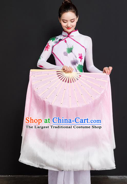 Chinese Traditional Folk Dance Props Double Sides Pink Ribbon Silk Fans Folding Fans Yangko Fan