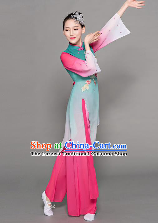 Chinese Traditional Classical Dance Green Costumes Stage Performance Group Dance Dress for Women