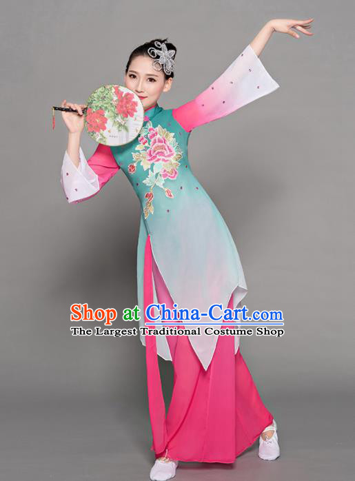 Chinese Traditional Classical Dance Green Costumes Stage Performance Group Dance Dress for Women