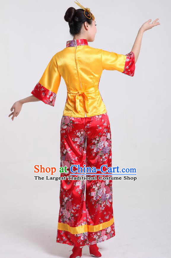 Chinese Traditional Yangko Dance Satin Costumes Group Dance Stage Performance Folk Dance Clothing for Women