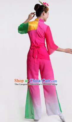 Chinese Traditional Yangko Dance Costumes Group Dance Folk Dance Pink Clothing for Women