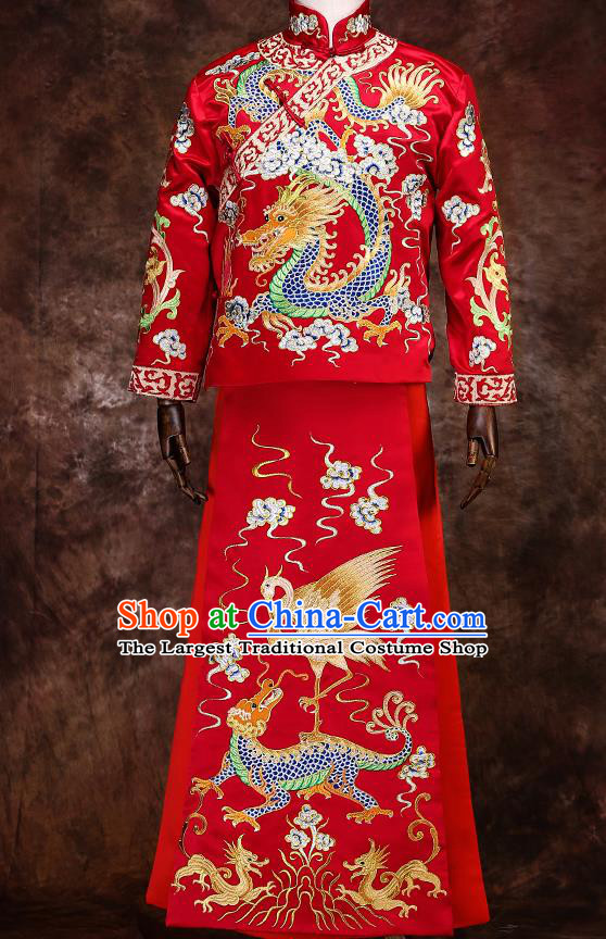 Chinese Traditional Wedding Costumes Mandarin Jacket Ancient Bridegroom Tang Suit Robe for Men