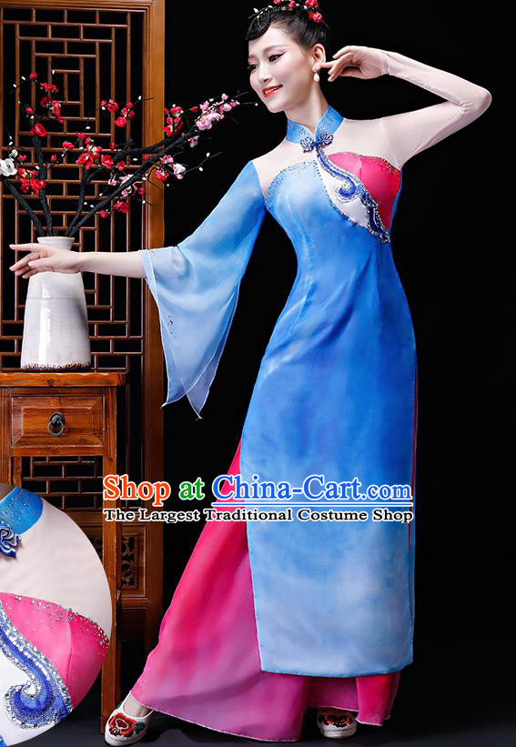 Chinese Traditional Classical Dance Costumes Umbrella Dance Group Dance Dress for Women