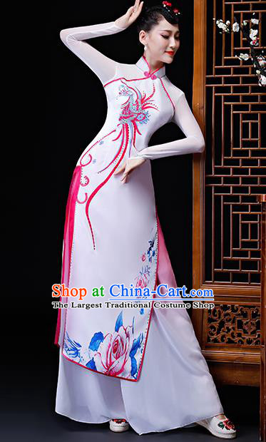 Chinese Traditional Classical Dance Costumes Umbrella Dance Group Dance White Dress for Women