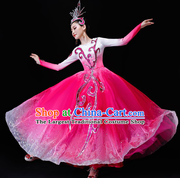 Professional Modern Dance Costumes Opening Dance Stage Show Pink Dress for Women