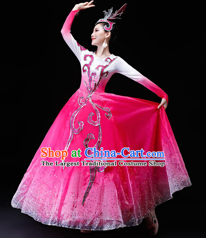 Professional Modern Dance Costumes Opening Dance Stage Show Pink Dress for Women
