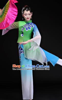 Chinese Traditional Folk Dance Costumes Yangko Dance Group Dance Green Clothing for Women
